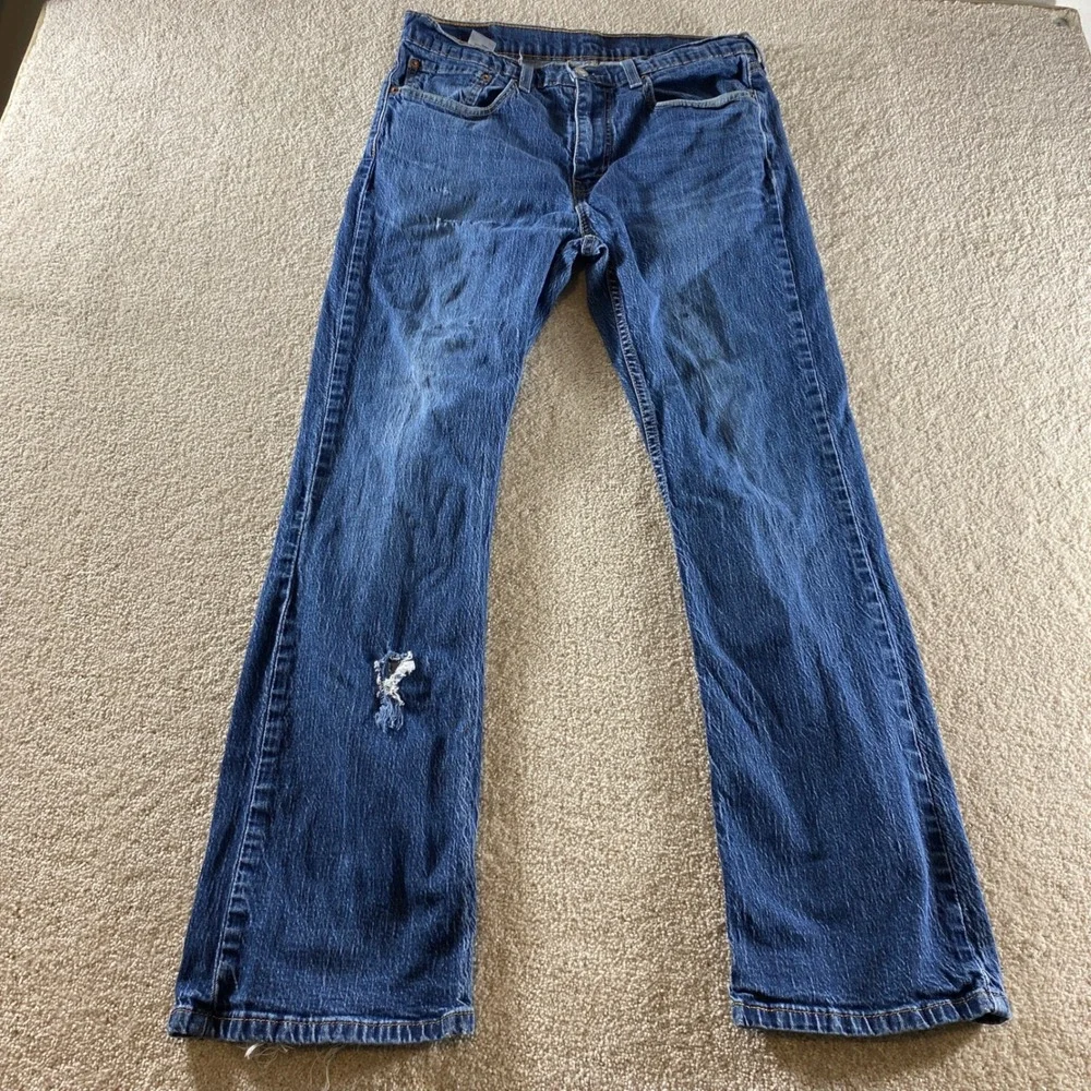 Levi's 514 Straight Fit Jeans Mens 34x32 Blue Distressed Denim‎ Western